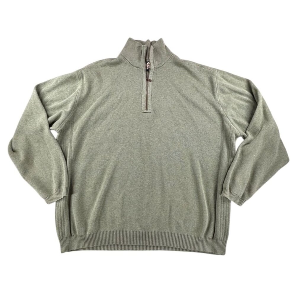 Tommy Bahama Green Half-Zip Pullover Sweater XL 100% Cotton Mens Casual Knitwear